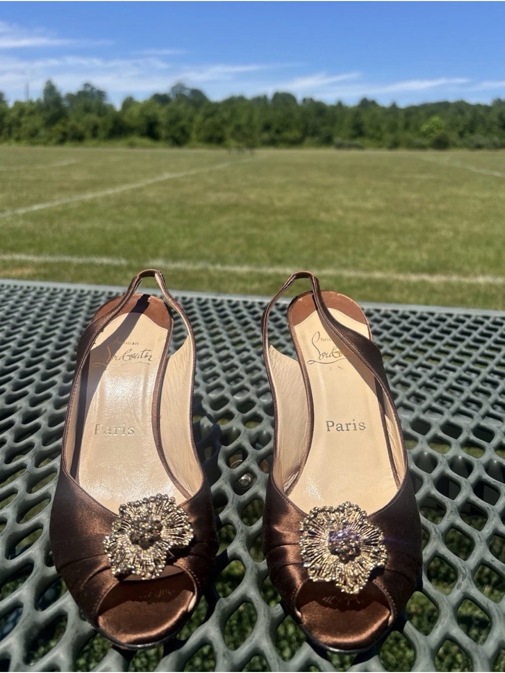 Christian Louboutin FIORELLINO Slingback Pump Leather/Satin Brown 38.5 - Picture 3 of 9